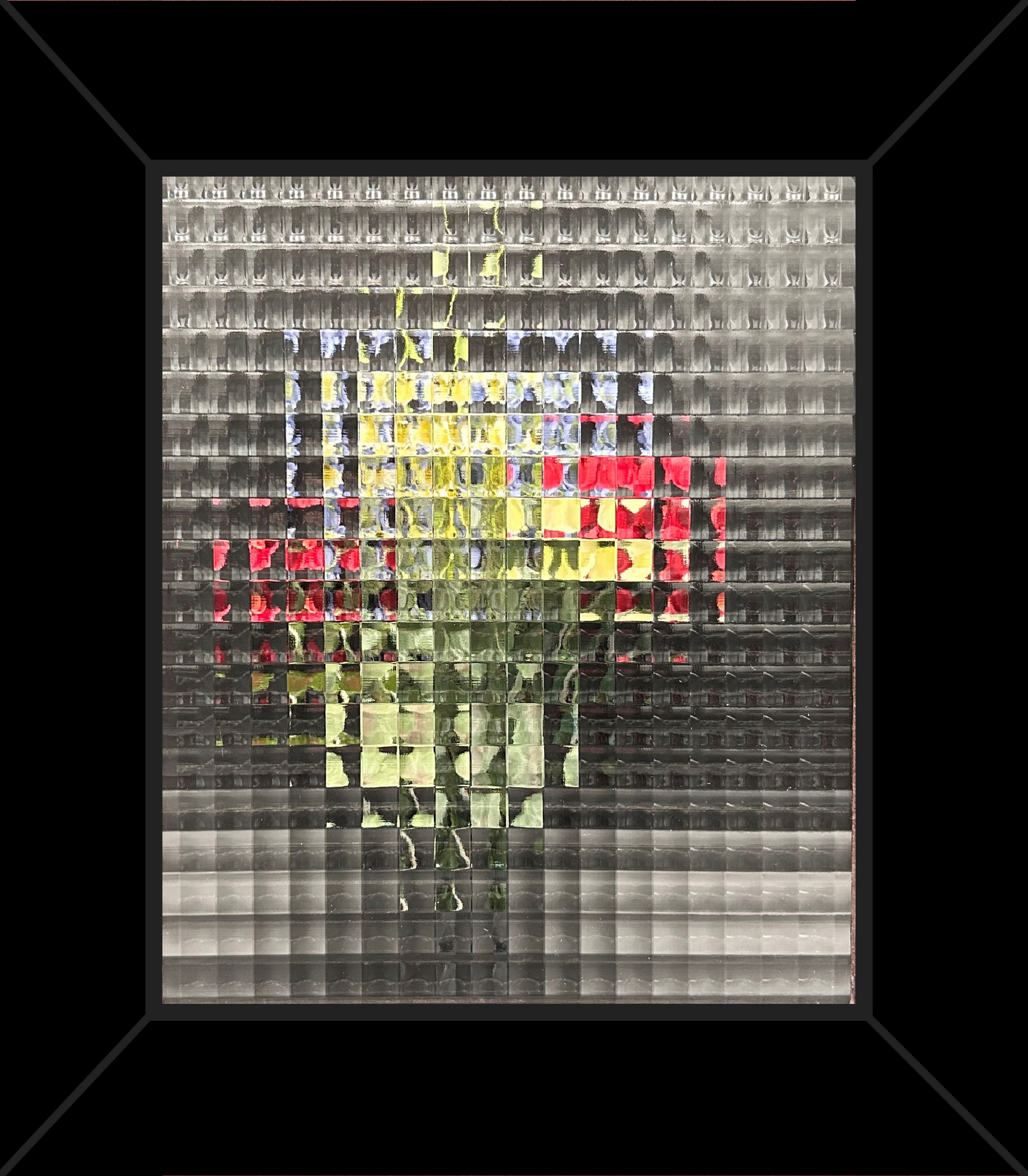 It looks like a stained glass window with a black frame.
