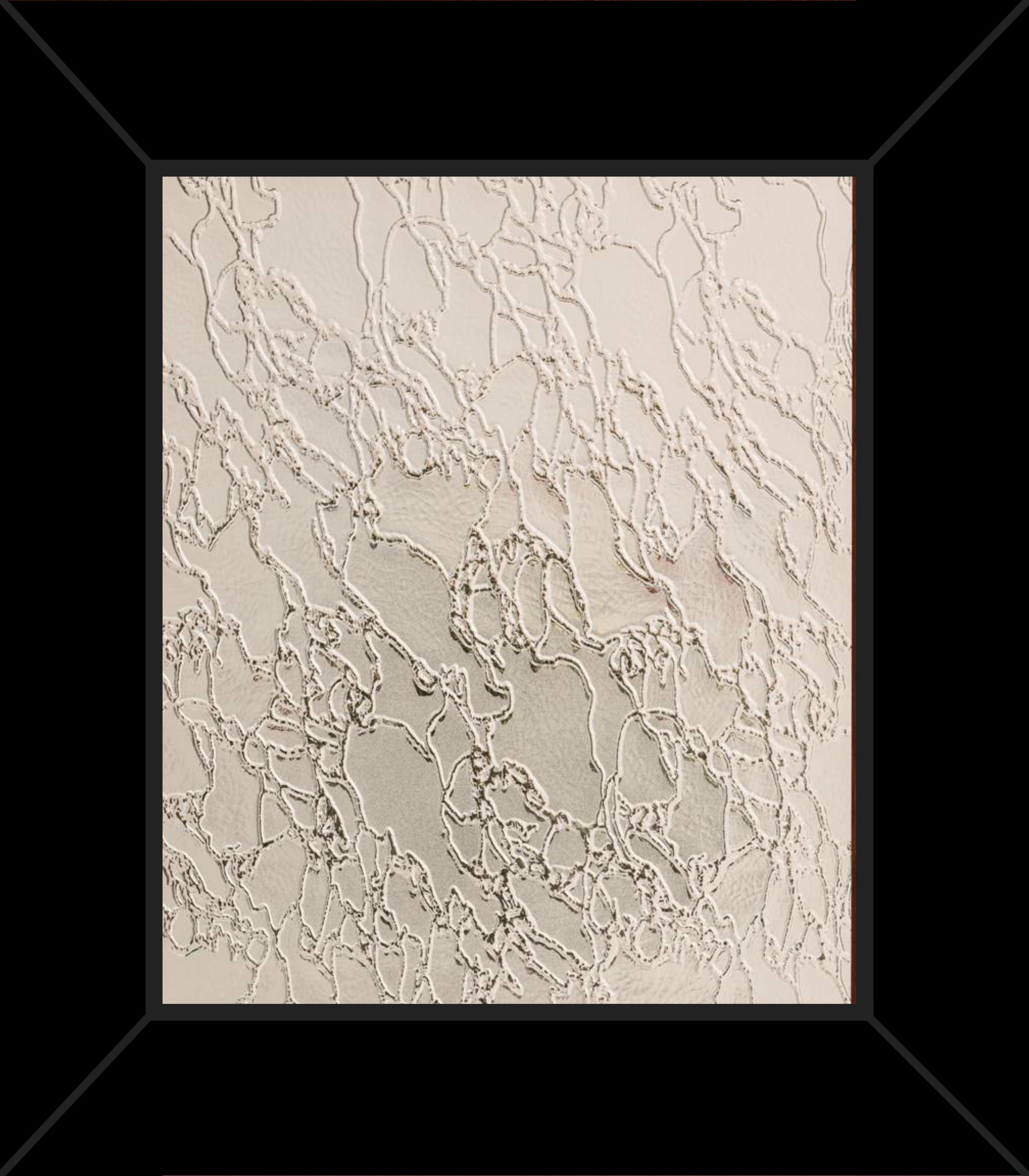 A picture of a white tile with a black frame