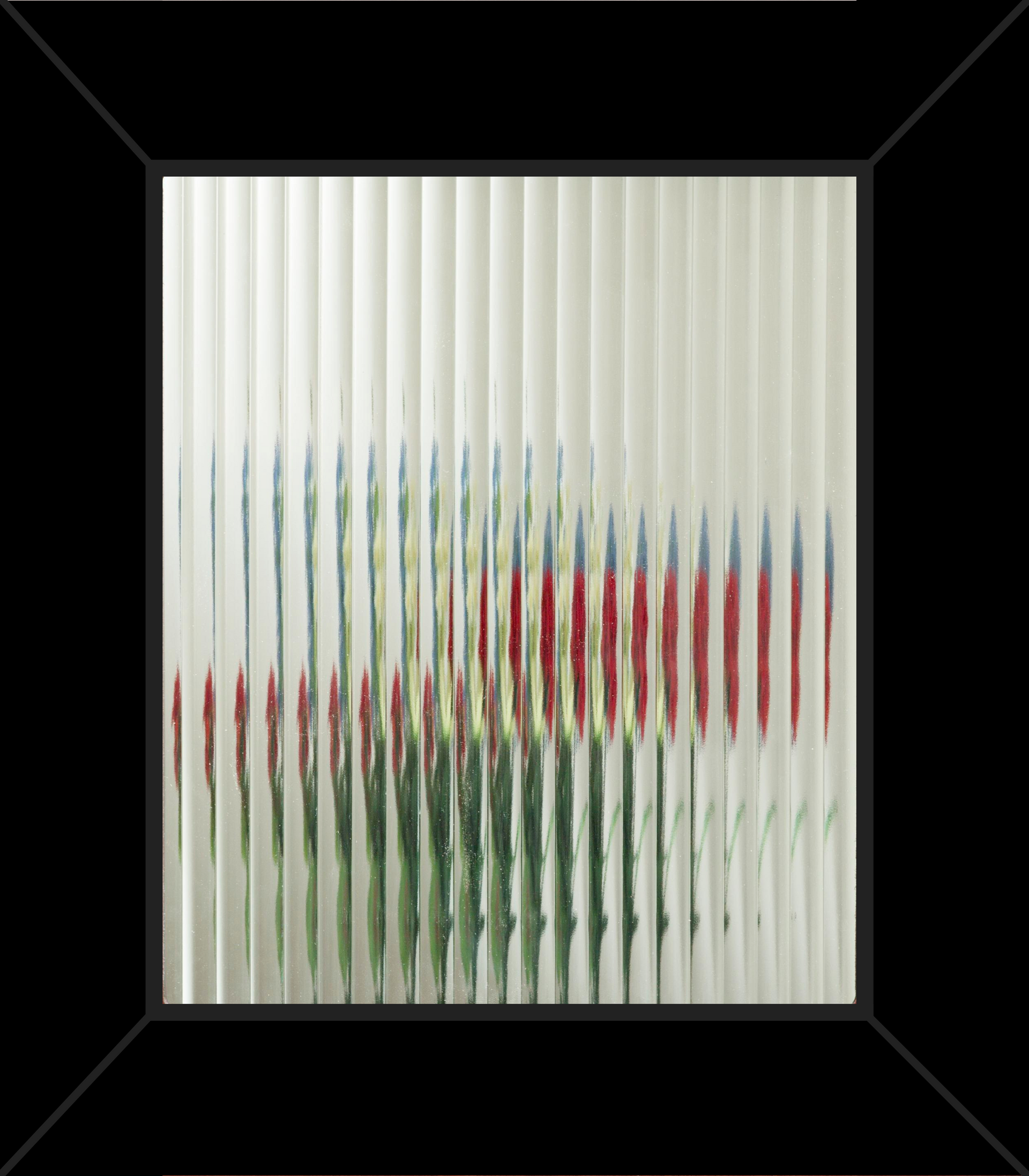 A picture of a glass window with a black frame.