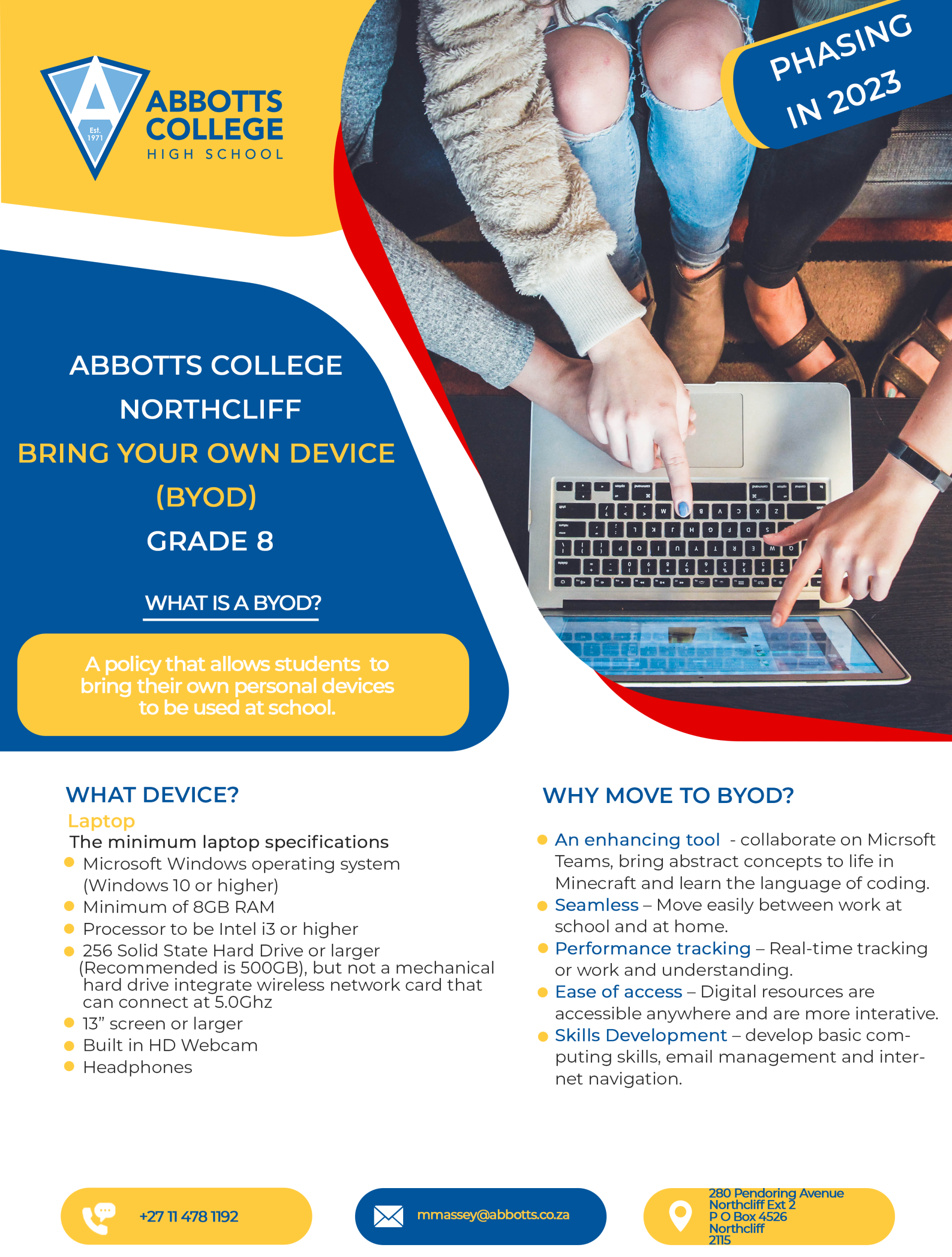 A flyer for abbotts college northcliff bring your own device