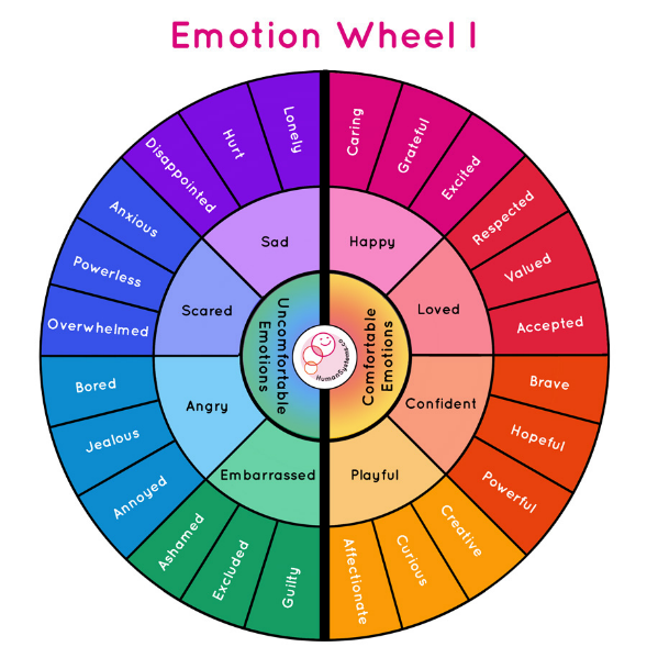 A colorful circle with the words emotion wheel on it