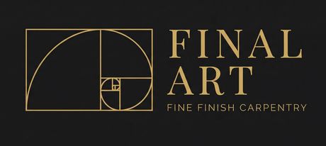Logo for Final Art, Fine Finish Carpentry. Features a golden Fibonacci spiral on a black background. 