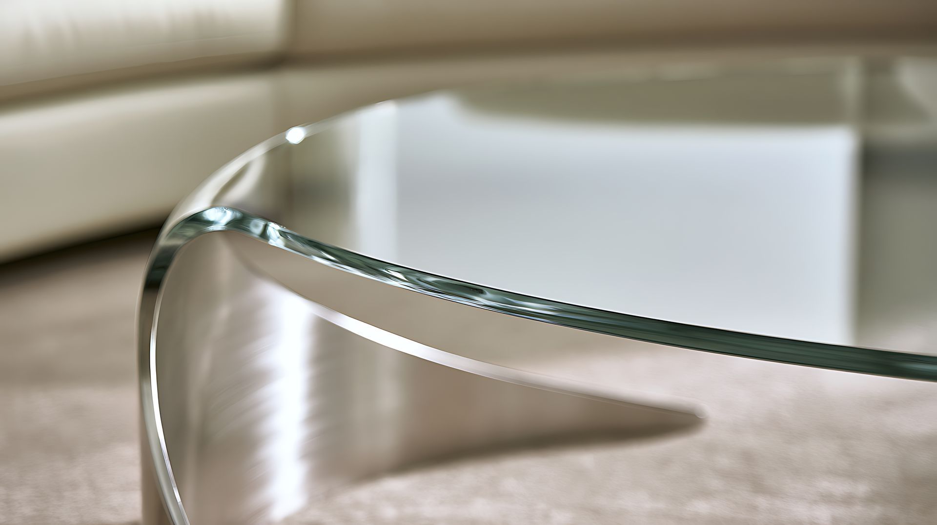 Expert glass replacement service upgrading a sleek curved tabletop.