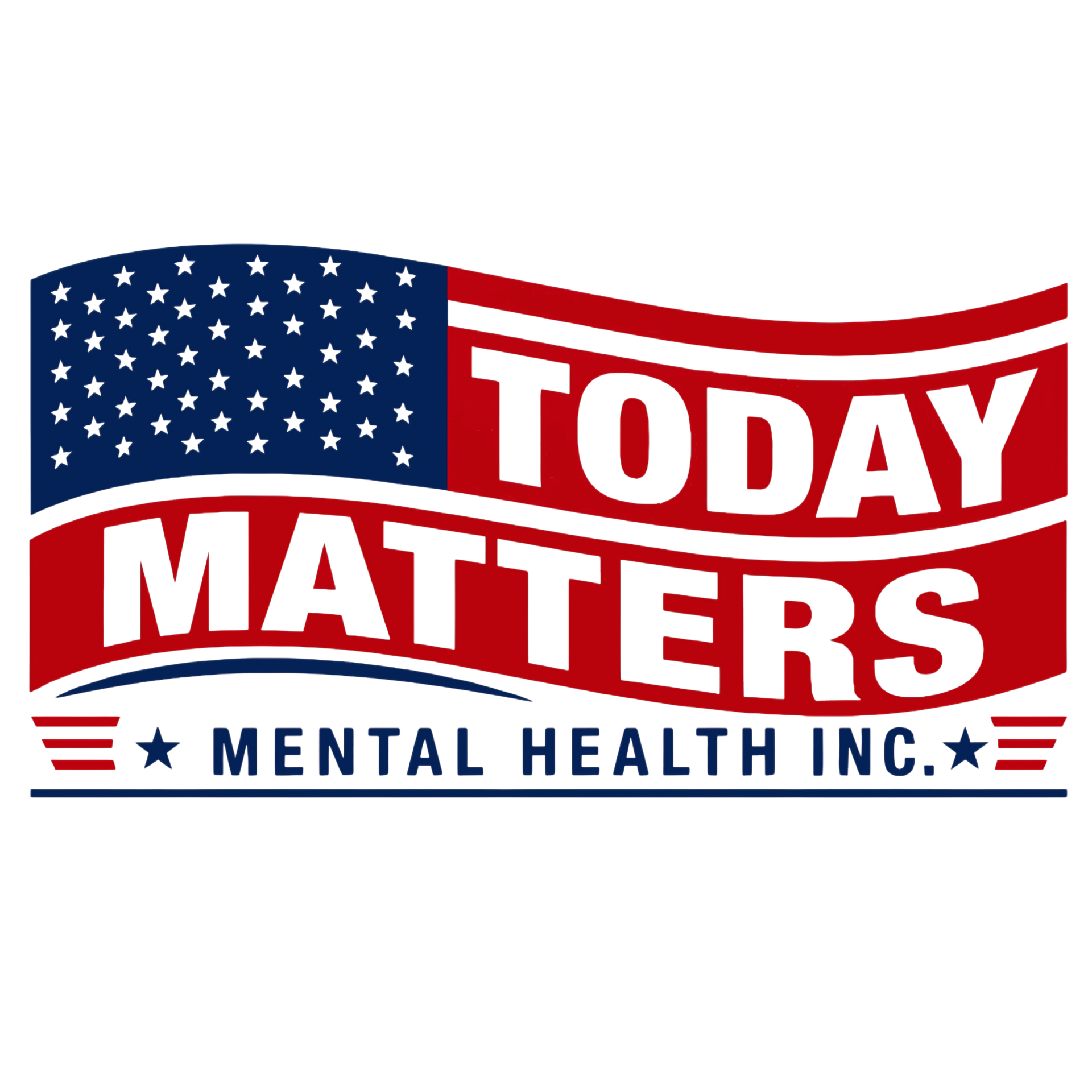 Today Matters Mental Health Inc. logo with U.S. flag in red, white, and blue