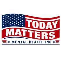 Today Matters Mental Health Inc. logo with U.S. flag in red, white, and blue