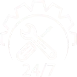 White gear and tools icon, with 