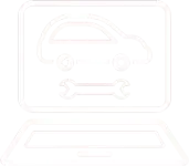 Laptop with a car silhouette and wrench, suggesting vehicle diagnostics.