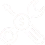 Crossed wrench and screwdriver around a coin with a dollar sign.