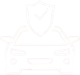 Car icon under a shield with a checkmark, suggesting auto insurance.
