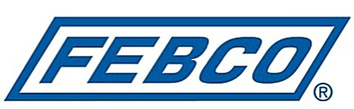 FEBCO logo in a blue, angled frame, with white background. The word