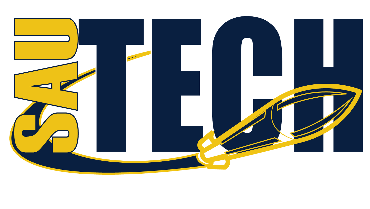 SAU Tech logo in yellow and navy.