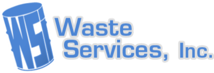 Blue logo for Waste Services, Inc. includes a barrel graphic and text.