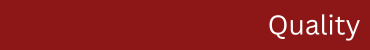 The word quality is written in white on a red background
