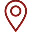 A red map pin with a circle in the middle on a white background.