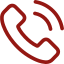 A red line drawing of a telephone on a white background.