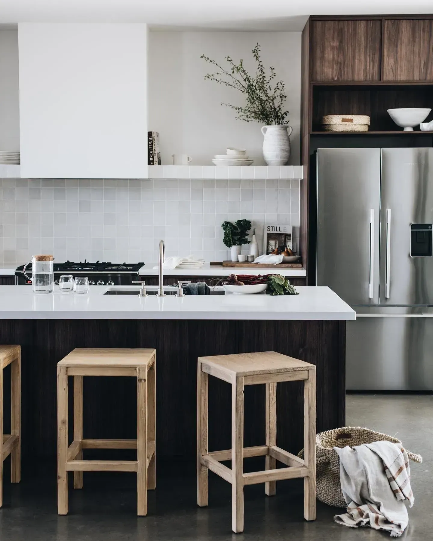 Modern Kitchen With a Dark Wood Island — Stark Building & Constructions In Berry, NSW