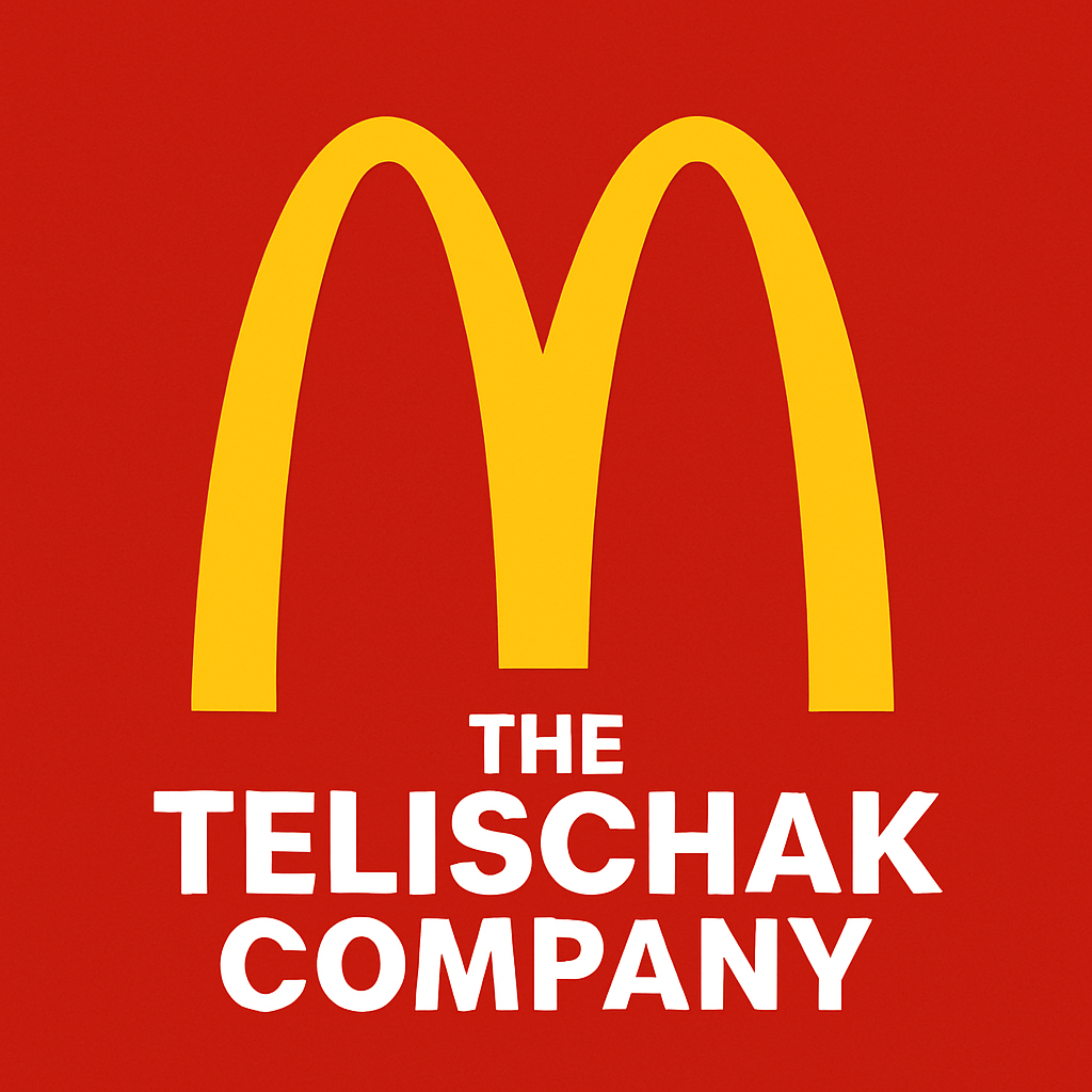 Yellow McDonald’s arches above “THE TELISCHAK COMPANY” on a red background
