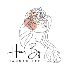 Hair By Hannah Lee logo with floral-haired woman illustration in black and blush pink