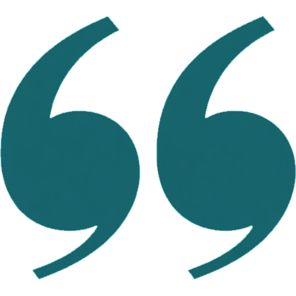 Teal quotation marks on a white background