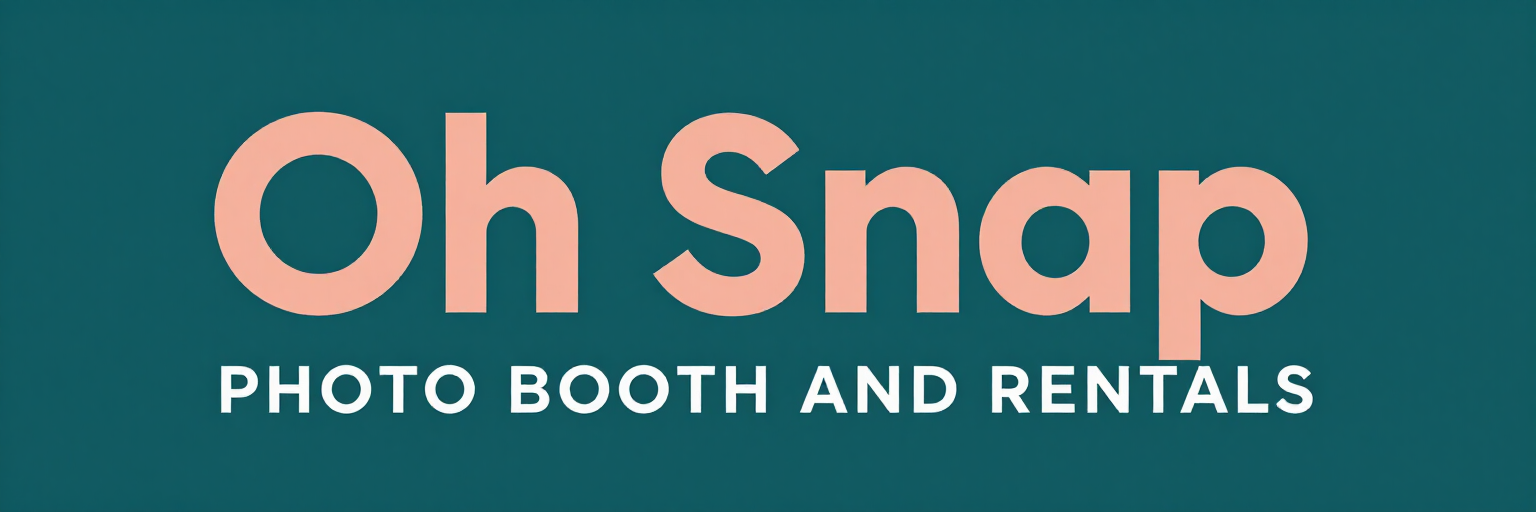 Oh Snap logo in peach and white with “Photo Booth and Rentals” on a teal background