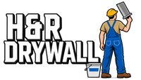 H&R DRYWALL logo with a construction worker holding a drywall trowel and a paint bucket