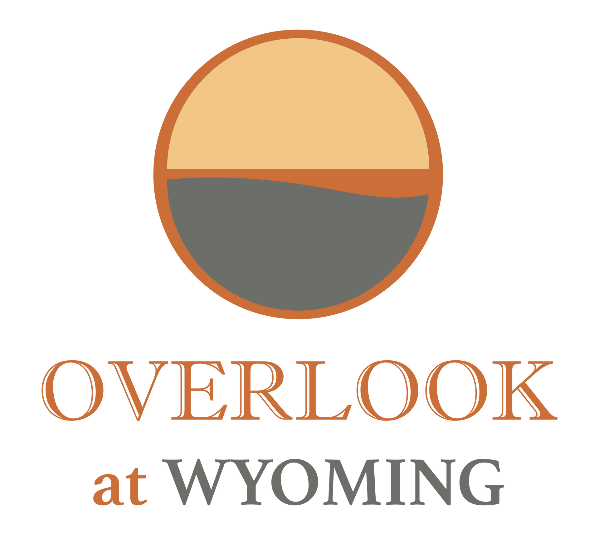 Logo: a circle split horizontally with tan and gray sections. Below are the words