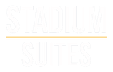 Stadium Suites logo with white text on a black background, separated by a gold line.