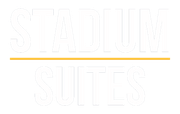 Stadium Suites logo with white text on a black background, separated by a gold line.