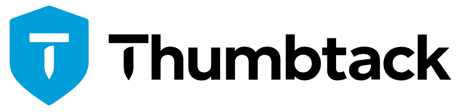 Thumbtack logo with a blue hexagon icon and black wordmark