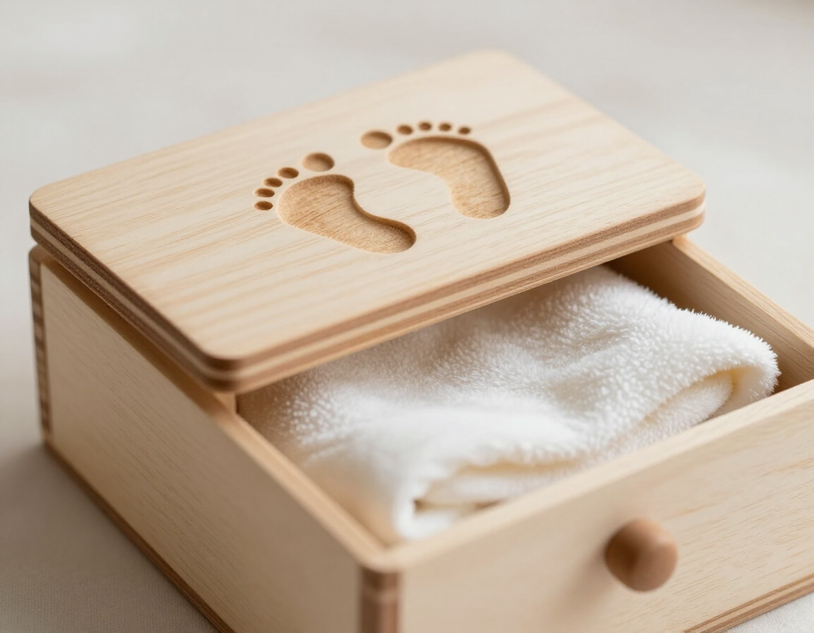 Tiny baby keepsake box with small footprints and soft blanket