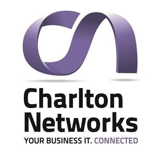 The logo for charlton networks is purple and black and says `` your business it connected ''.