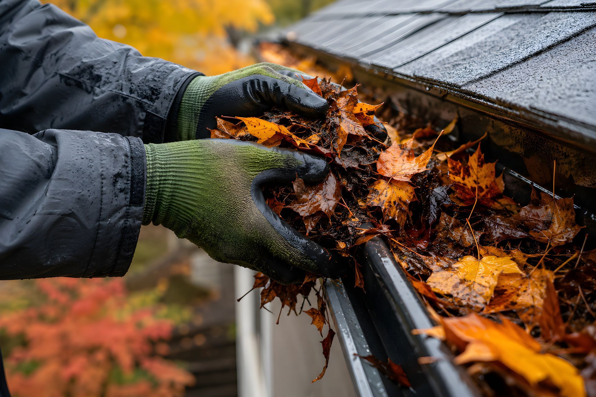 leaves clogging gutter
