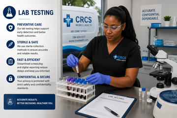 Lab worker in white coat with microscope, test tubes, and digital overlay, studying samples.