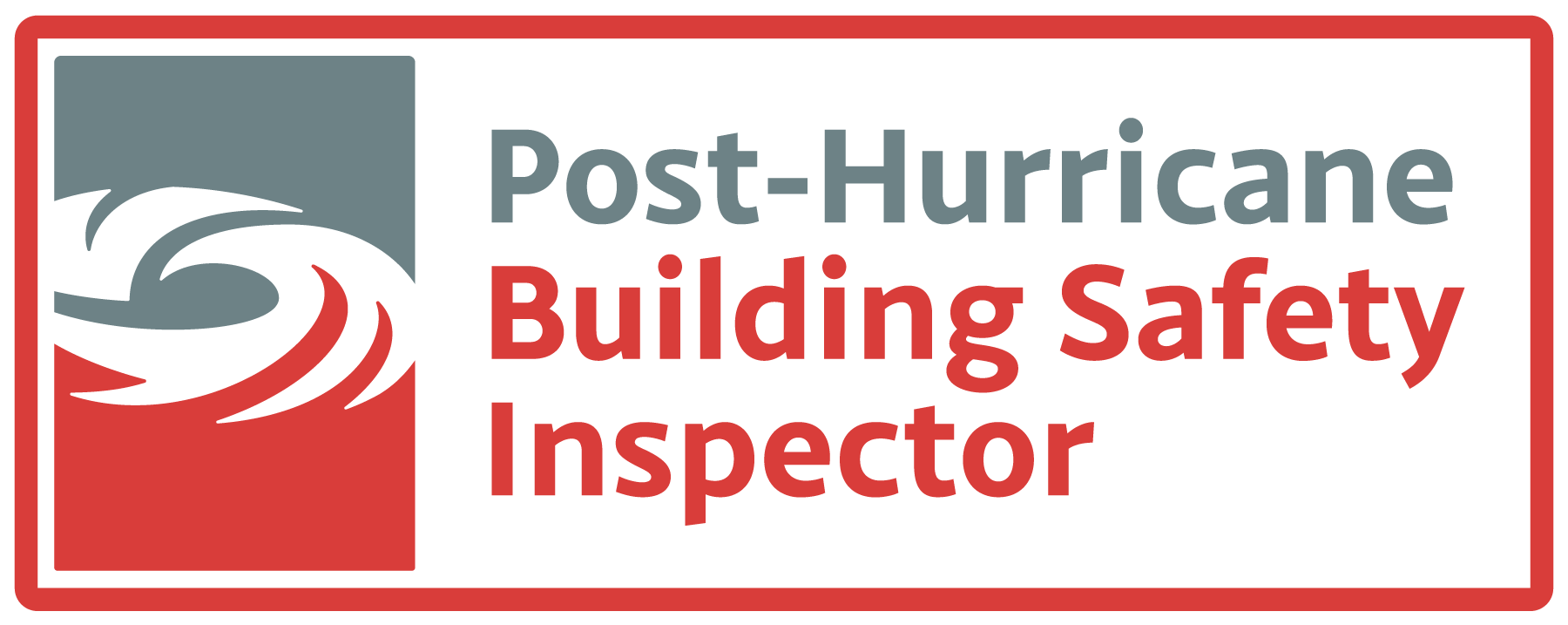 Post-Hurricane Building Safety Inspector logo in gray and red text with a red border