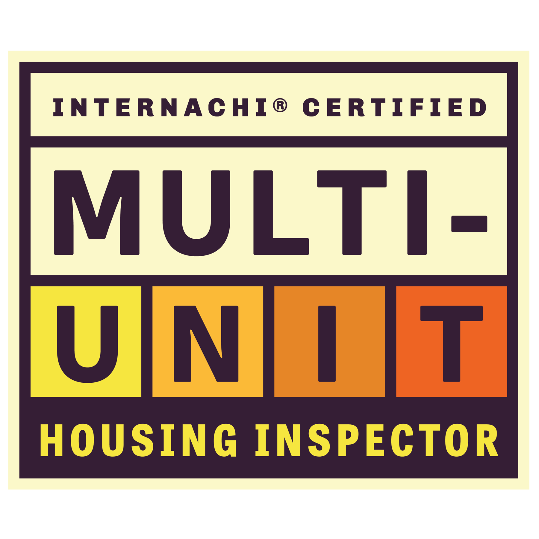InternACHI Certified Multi-Unit Housing Inspector logo in purple, yellow, and orange text