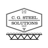 Logo for C.G. Steel Solutions LLC, featuring text within a hexagon shape, and a cross-section of steel beams below.