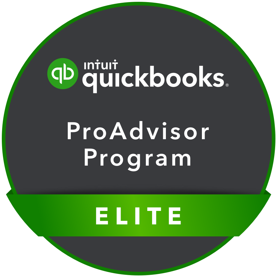 QuickBooks ProAdvisor Program Elite badge: green and gray circular logo.