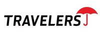 The logo for travelers j is a red umbrella with a sun in the background.