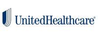 The logo for united healthcare is blue and white and has a shield on it.