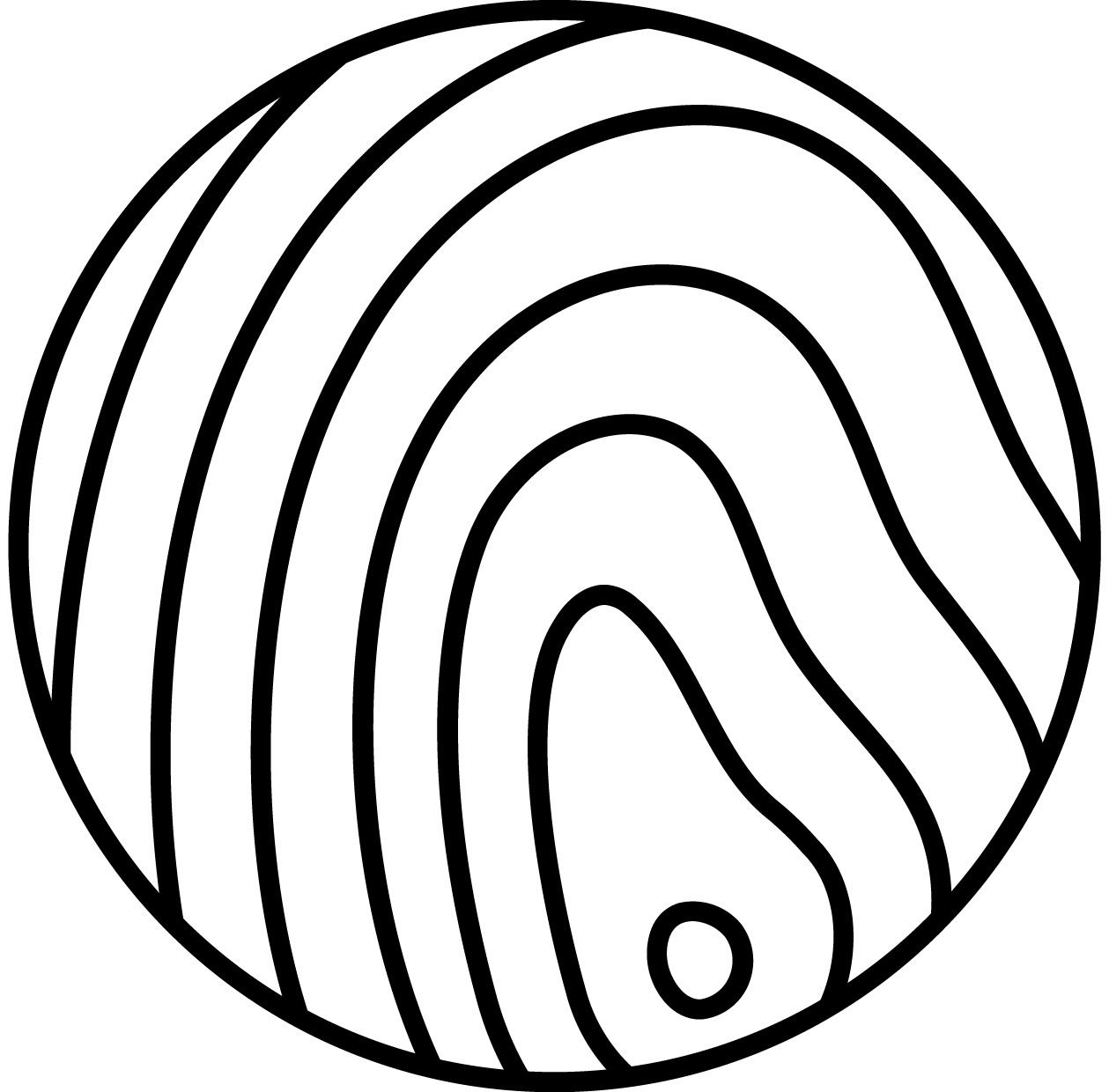 A black and white drawing of a circle with a hole in the middle.