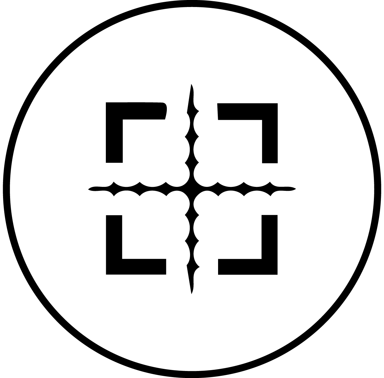 A black and white drawing of a cross in a circle.