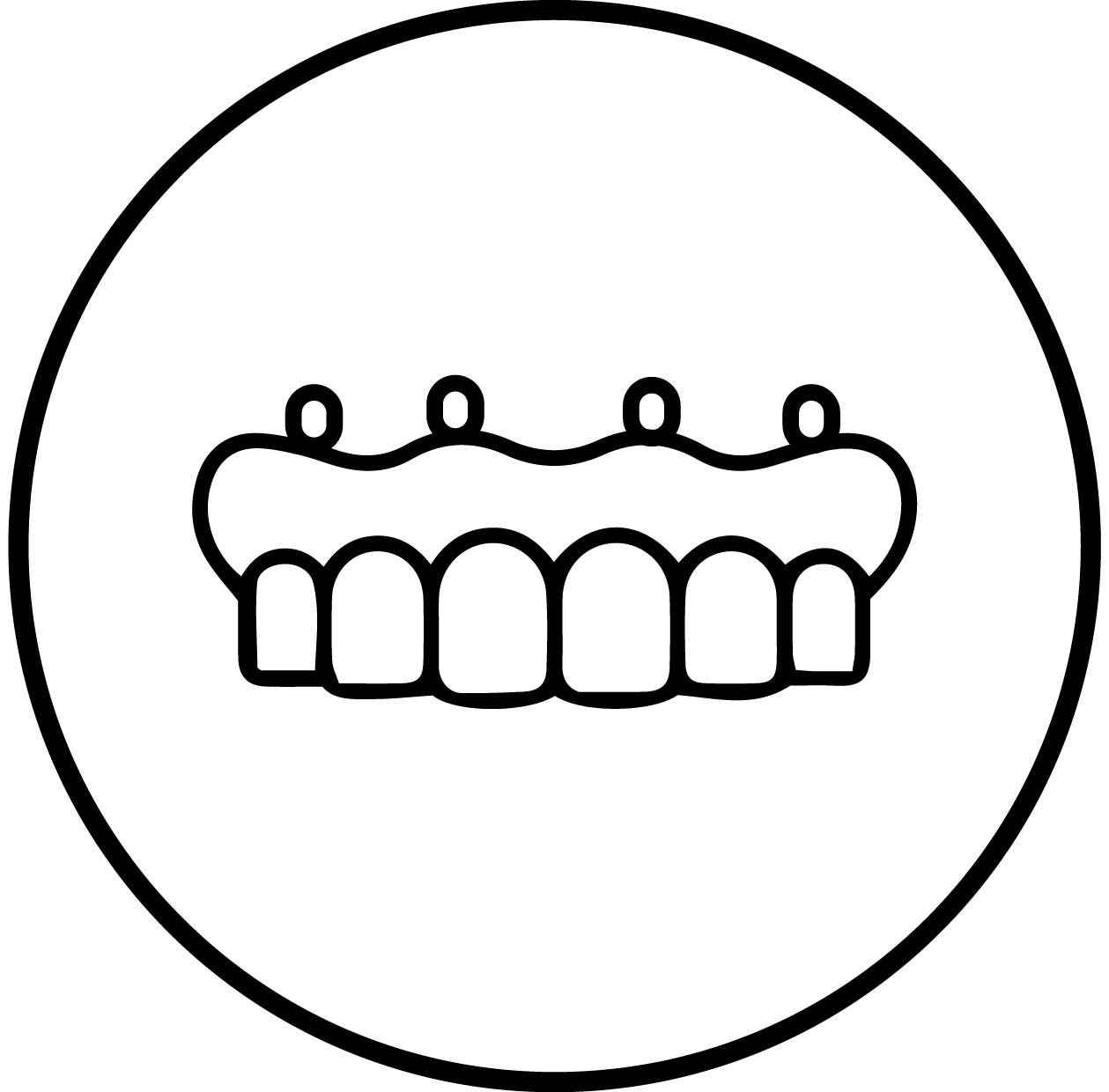 A line drawing of a group of teeth in a circle.