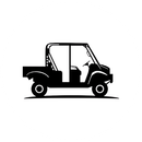 Black silhouette of a small utility vehicle or golf cart in side view on a white background
