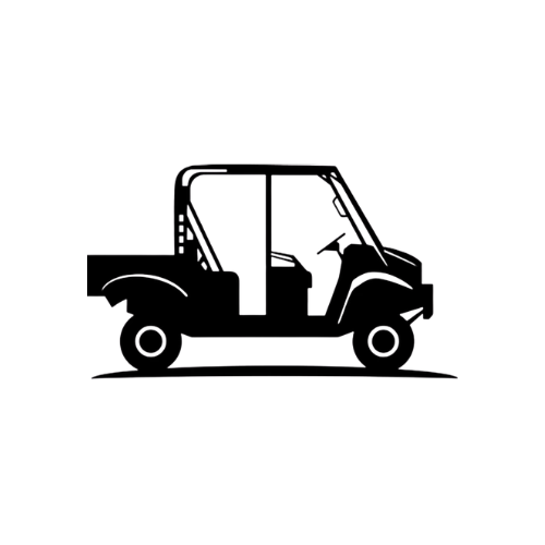 Black silhouette of a small utility vehicle or golf cart in side view on a white background