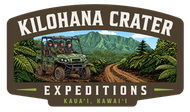 Kilohana Crater Expeditions logo with off-road vehicle in a lush Kauaʻi, Hawaii jungle setting