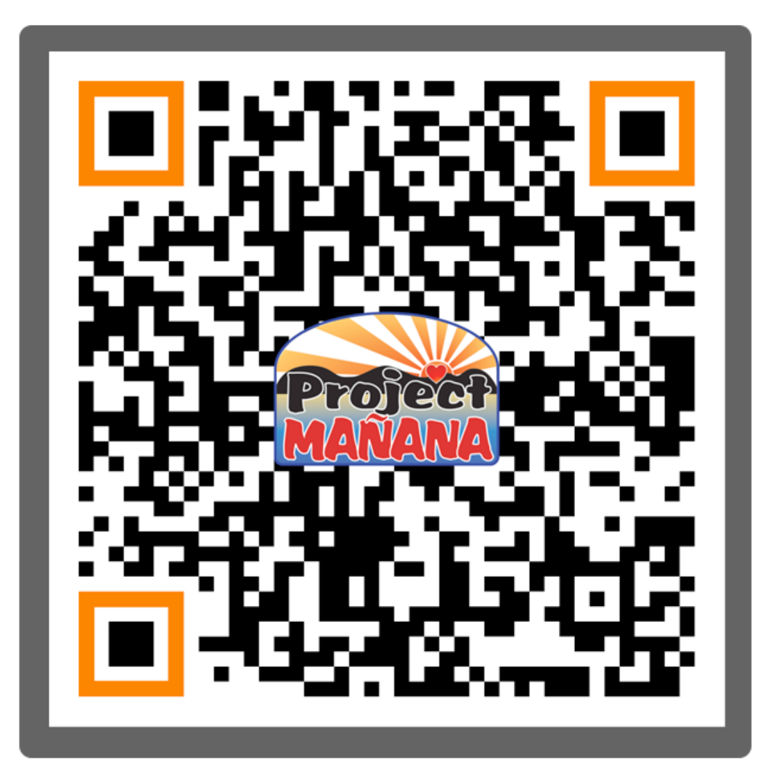 QR code with a Project MANANA logo in the center and orange corner markers