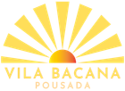 Logo for Vila Bacana Pousada: sunburst design with a yellow and orange sun, yellow rays, and the text "VILA BACANA POUSADA."