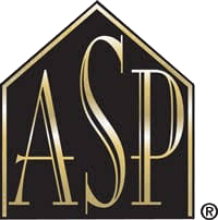 ASP logo in gold lettering on a black house-shaped background