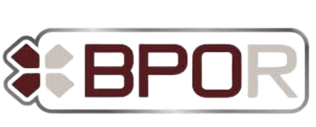 BPOR logo in maroon and gray with stylized hexagon icon