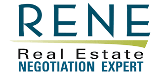 Rene Real Estate Negotiation Expert logo in blue and black text with a gold line